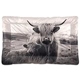 KJIZMO Highland Cow Dog Bed Mat, Soft Comfortable Warm Crate Pad with Anti-Slip Bottom, Machine Washable Pet Mattress for Pets Sleeping for Large Medium Dogs & Cats 24x18in