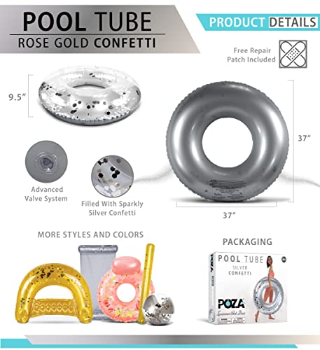 Poza Inflatable Pool Float Tube- Confetti Premium Uv Resistant Swim Ring Pool Float, Kids And Adult Pool Toys, Heavy Duty Inflatable Pool Floats For Swimming Pool Party, Beach, River - 36 Inch, Silver #TOP1