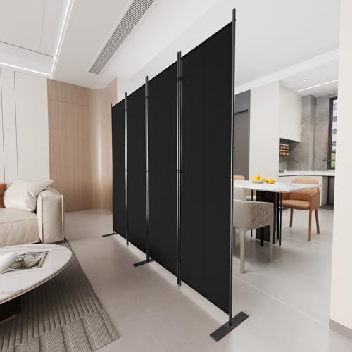 Image of C-Hopetree 4 Panels Room Divider, 6 Ft Tall Indoor Folding Privacy Screen, Portable Partition Separator, Freestanding Separation Temporary Wall for Office, Bedroom, 80 inch W X 71 inch H, Black