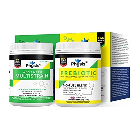 Physis Advanced Multistrains and Prebiotic Bio Cultures Value | 60 Capsules Each | Bloated Stomach Relief Tablets | Dairy Free Probiotics Treatment for Digestion | Prebiotics & Probiotics for Adults Cover