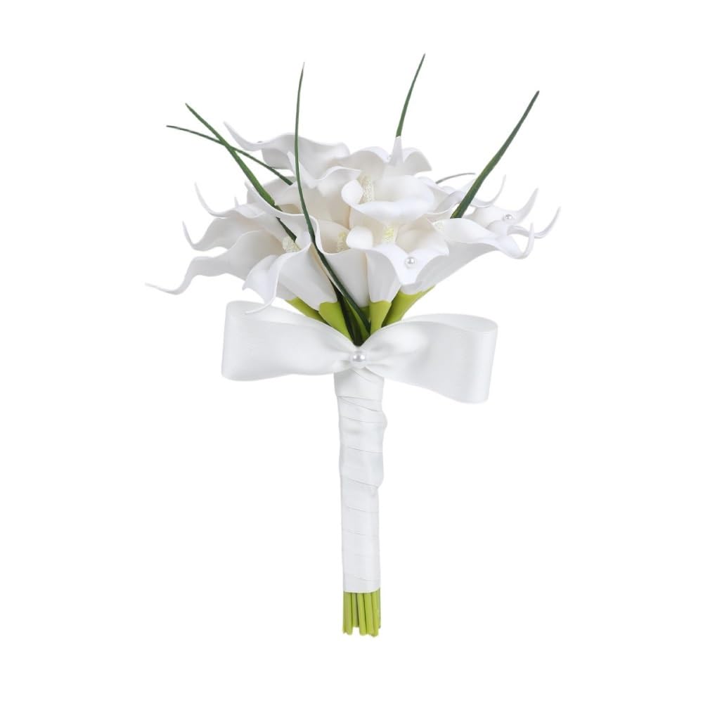 Huffa Jadewhite Elegant Bride's Wedding Bouquet With Calla Lilies And Orchids - Perfect For Weddings And Special Occasions(Jadewhite)