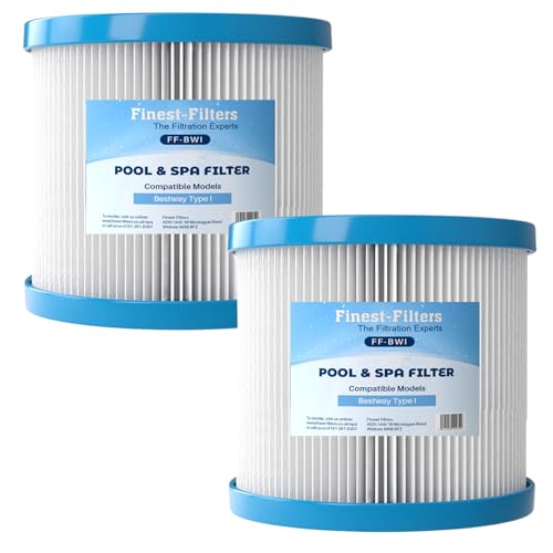 Finest-Filters Compatible With Bestway Type I Size 1 Filter Cartridge, Bestway Hot Tub Spa and Swimming Pool 58093-17 Filter, Pool Spa Cleaning Filter Type 1 (Pack of 2)