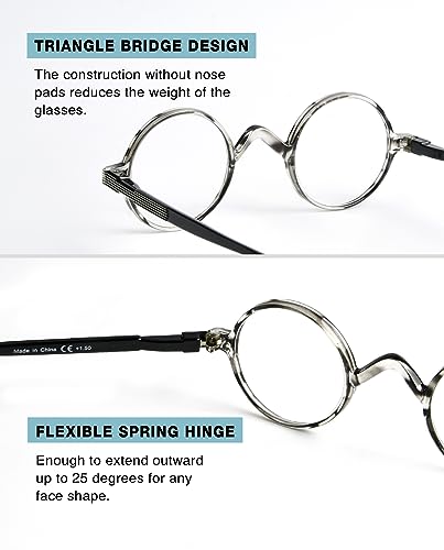 Professor Round Reading Glasses for Women Men Vintage Readers(Transparent Tortoise +2.00)3