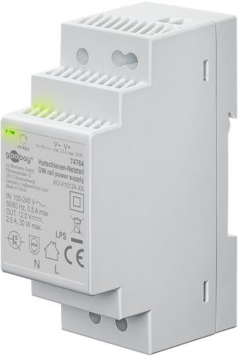Alimentation sur rail DIN goobay 12V / 30 Watts - Pour transformateur de sonnette, systèmes de surveillance et d'accès, montage facile sur rail DIN,...