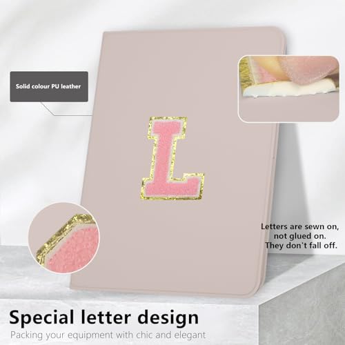 TopPerfekt Case for iPad 11th (A16) 11-inch 2025 / iPad 10th Generation 10.9-inch 2022, Initial Chenille Letter Suture, Cute Case with Auto Sleep/Wake, Support Touch ID, Pencil Holder (Pink, L) by TopPerfekt - Image 4