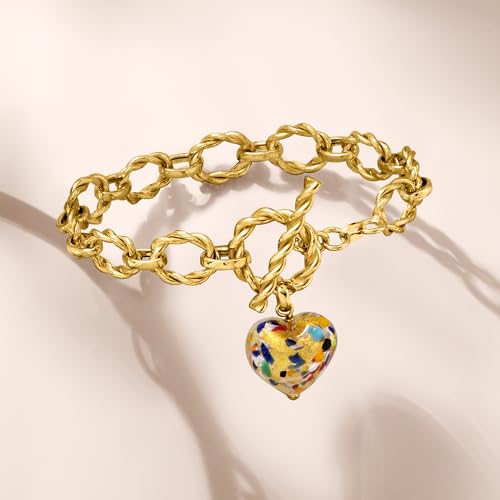 Ross-Simons Italian Multicolored Murano Glass Heart Charm Toggle Bracelet in 18kt Gold Over Sterling4