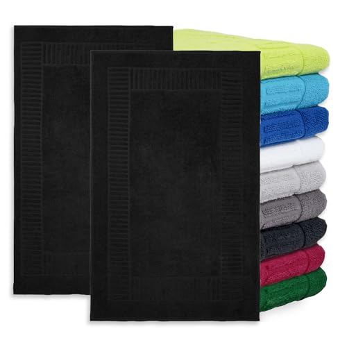 BaSaTex - 2er Pack Badvorleger für Dusche & Badewanne - Badematte Saugfähig & Schnelltrocknend in 50x80 cm - Aus 100% Baumwolle & 800 g/m² - Duschvorleger Öko-Tex Made in Green Zertifiziert - Schwarz
