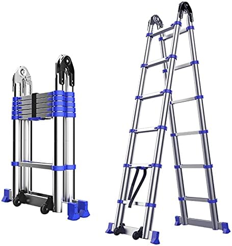 Telescoping Ladder A Shaped Anti-Slip Telescopic Ladder, Professional Lightweight Collapsible Extension Telescoping Ladder with Auxiliary Wheel& Stabilizer Bar Load 330lbs/150kg ( Size : 3.2M/10.5FT )