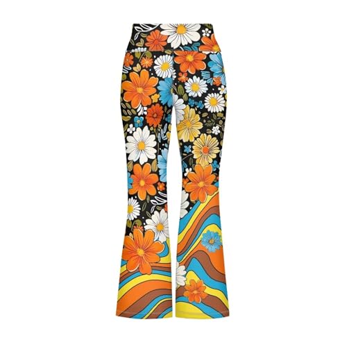 70s Girls Bell Bottom Floral Print Stretch Hippie Pants High Waist Flare Pants 5-14 Year2