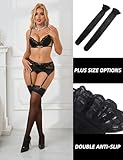 ohmydear 3XL-5XL Hold Up Stockings for Women Plus Size Double Anti-skid Silicone Floral Lace Thigh Bands Silk Hold Ups Sexy Black Suspender Stockings 20 Denier - Image 6