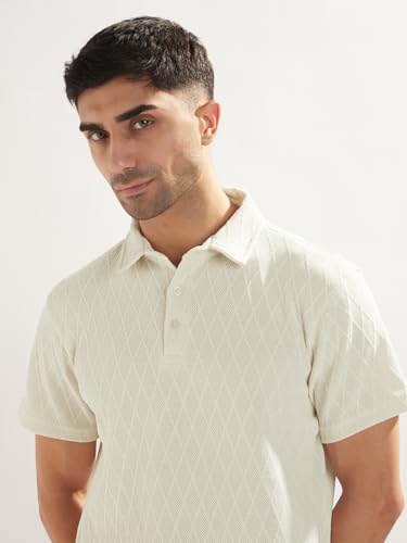 Image of Nobero Textured Polo T-Shirt for Men | Polo T-Shirts for Men | Regular Fit | Textured Fabric | Contrast Collar | Casual & Smart Casual