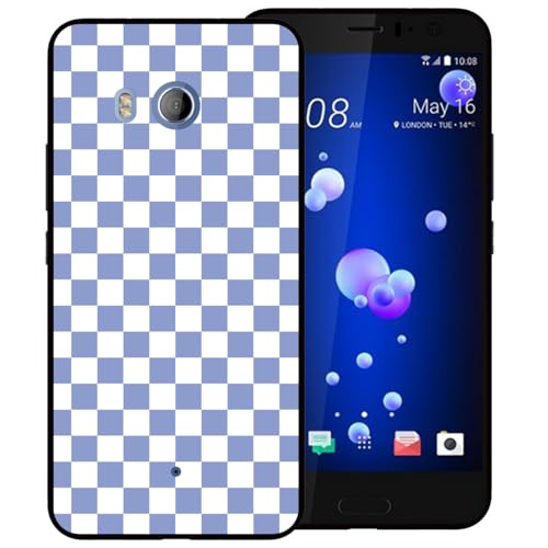 zaztify Phone Case for HTC U11, Blue Purple White Grid Plaid Regular Lattice Checkered Checkerboard Cute Shockproof Protective Anti-Slip Soft Cover Shell