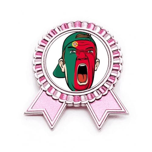 Broche Portugal visage et maquillage rose en métal pour vos soirées de match