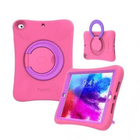 PEPKOO Kids Case for iPad 7th Generation 10.2 inch 2019 – Lightweight Flexible Shockproof, Folding Handle Stand, Full Body Rugged Boys Girls Cover for Apple iPad 7th Gen 10.2 inch, Pink Purple