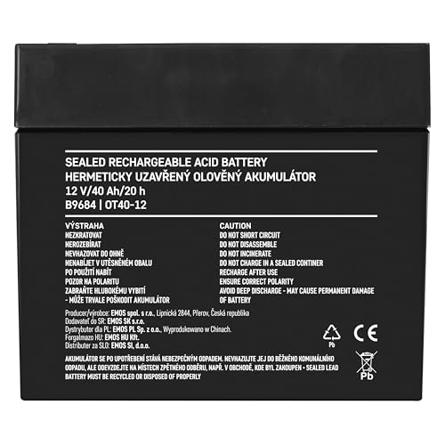 EMOS Wartungsfreier Bleiakku/Bleiakkumulator für Notbeleuchtung, USV, 12V, 40Ah