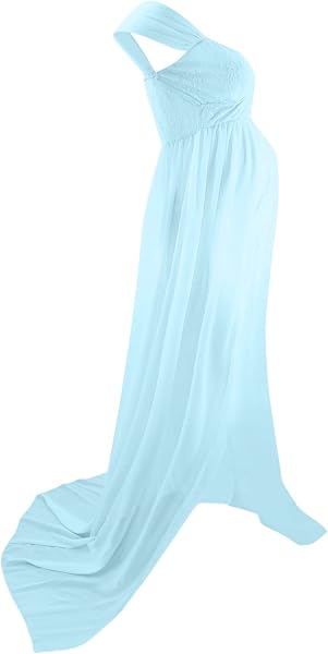 Générique Robe Grossesse de Photographie Elégante Vetements Maternité Robe Longue en Dentelle Epaule Dénudé Femme Enceinte Costume en Mousseline de Soie Habillée de Shooting Photo Cérémonie - 3