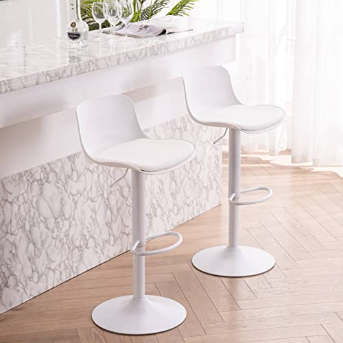 Youtaste White Bar Stools Set Of 2 Adjustable Counter Height Bar Stool Pu Leather Metal Barstools With Back Swivel High Top Bar Chairs Home Kitchen #TOP13