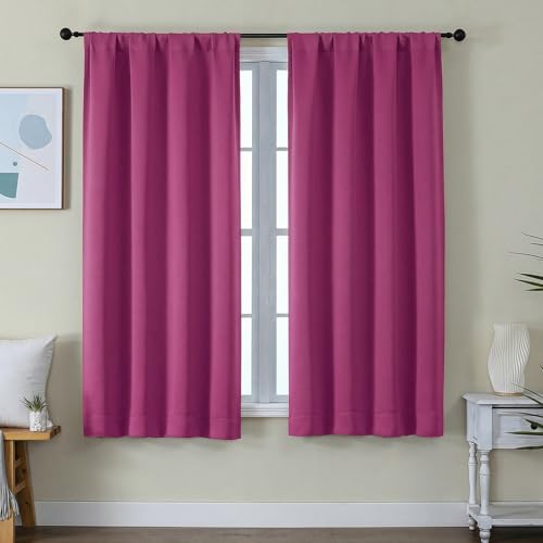 Image of Simplebrand Ava Hot Pink Blackout Curtains for Bedroom 63 Inch Length 2 Panels Set, Privacy Thermal Insulated Rod Pocket Door Window Curtains for Patio French Door Front Door, W40 x L63 Inch