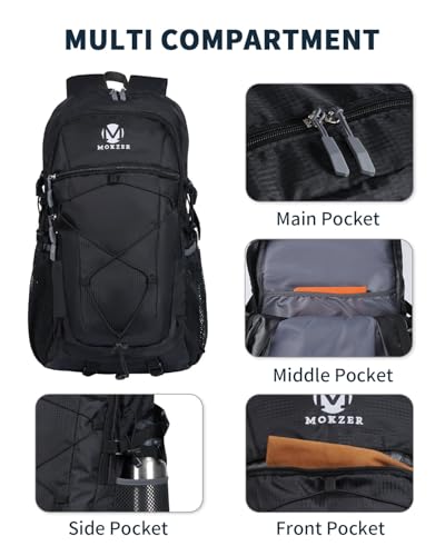 mokzer Hiking Camping Backpack Lightweight Water Resistant 40L Cycling Trekking Ruckback For Men Women Outdoor Travel Daypack(Black) - Image 3