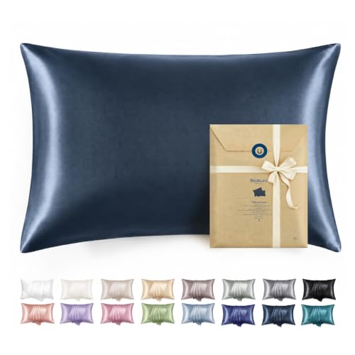 Image of Bedsure Satin Pillowcase with Zipper, Similar to Silk Pillow Cases 2 Pack, Silky & Soft Satin Pillow Cases Standard Size for Hair and Skin, Gifts for Women Men, Blue, 20x26 Inches