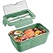Dolinvo Fiambrera Adulto Rectangular con Vajilla 3 Compartimentos Apta para Estudiantes Adultos Fiambrera Impermeable de Gran Capacidad Horno Microondas y Lavavajillas - Verde 1400ml