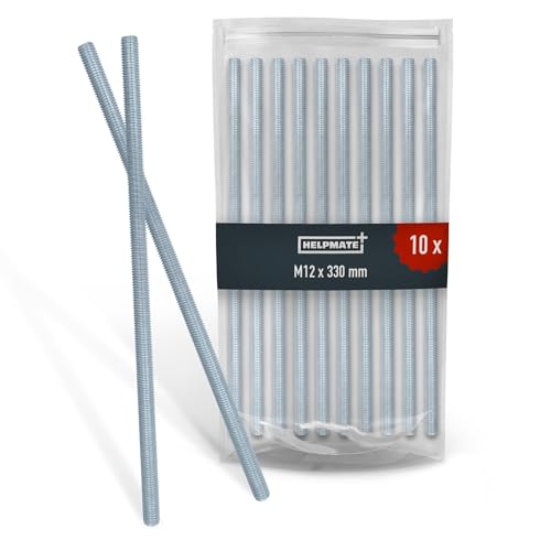 HELPMATE – Gewindestange M12 x 330 mm aus verzinktem Stahl – 10 Stück Gewindestab mit metrischem Voâ€¦ – Miniatur