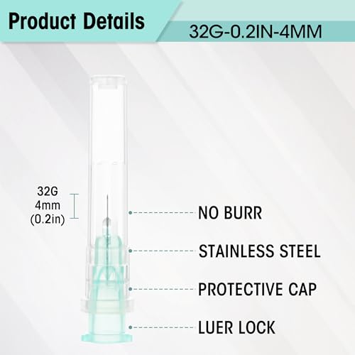 100 Pack 32Ga 4mm 0.16 in Disposable Needles for Scientific and Industrial Dispensing, Individually Wrapped