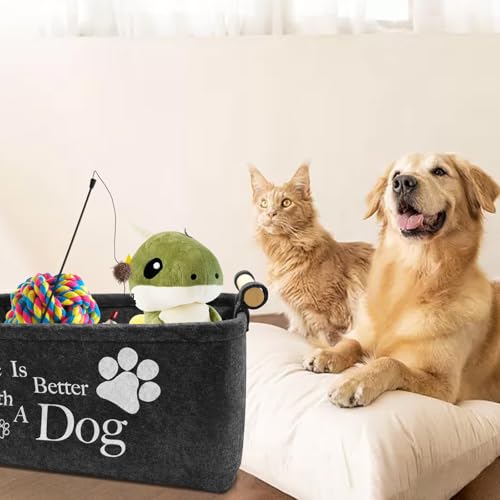 inheming Hundespielzeug Aufbewahrung, Filz Aufbewahrungsbox für Hundespielzeug, 38cm x 25cm x 18cm，Rechteck Aufbewahrungskorb für die Organisation von Haustierspielzeug, Decken, Leinen Grau