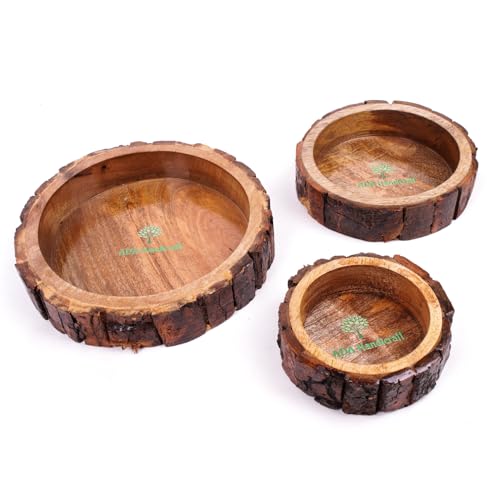 Image of ADA Handicraft Premium Pakka Mango Wood Handmade & Handcrafted Wooden Round Shape Serving Tray, Wooden Platter - Set Of 3 Small (5 Inch), Medium (7 Inch), Large (9 Inch)