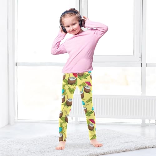 Coconut Drinks Green Leaf Girls Leggings Soft Stretch Workout Yoga Dance Pants for Kids Casual Tights4
