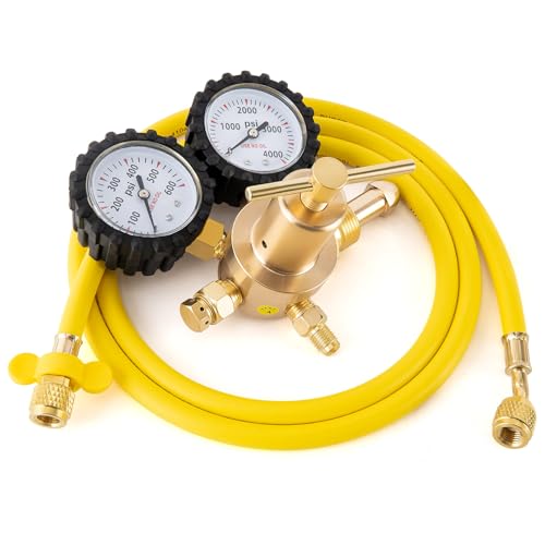 Nitrogen Regulator CGA580 Inlet 1/4-Inch Male Flare Outlet Connection Heavy-Duty Handle Self-reseating Relief Valve Nitrogen Regulator Hvac (CGA5800-600PSI with Hose)