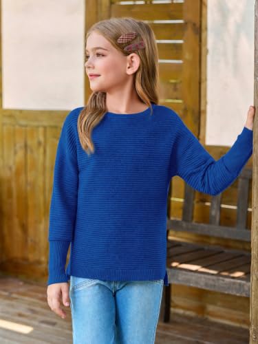 Image of Haloumoning Girls Fall Sweater Kids Ribbed Knit Split Pullover Tops 5-14Y