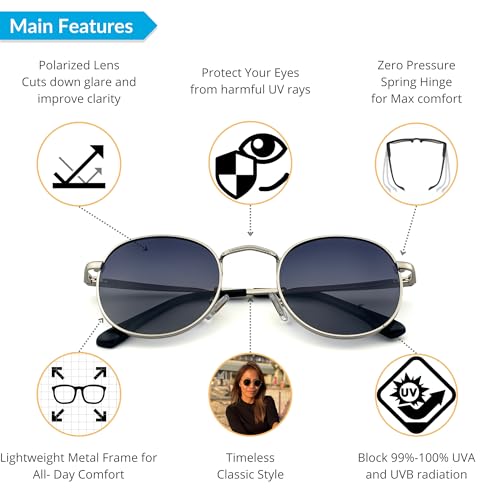 J+S Rehua Old School Round Polarized Sunglasses for Women Men | Spring Hinge Metal Frame | Polarized 100% UV 400| Medium Fit2