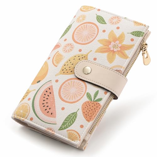 Image of yiijay Womens Wallet RFID Blocking Vegan Leather Trifold Clutch Credit Card Holder Ladies Travel Wallet Purse with Pen Holder, 2Fruit, Medium, Rfid Wallet