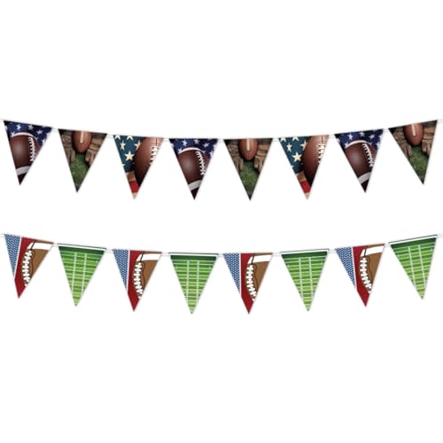 Amerikanischer Fußball Banner Dekorationen 2 Set Rugby Theme Pennant Dreieck Flaggen DIY hängende Girande Spiel Tag Superbowl Papier Banner für Geburtstag Baby Dusche Rugby Sport Club Party Dekor Zube