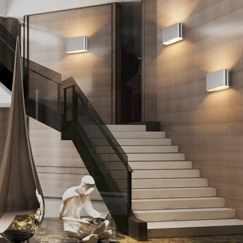 Image of Aipsun Nickel LED Wall Sconces 1 Pack Indoor Modern Wall Lights Hardwired Up and Down Interior Wall Mount Light for Living Room Bedroom Hallway Warm White 3000K(with G9 Bulbs)