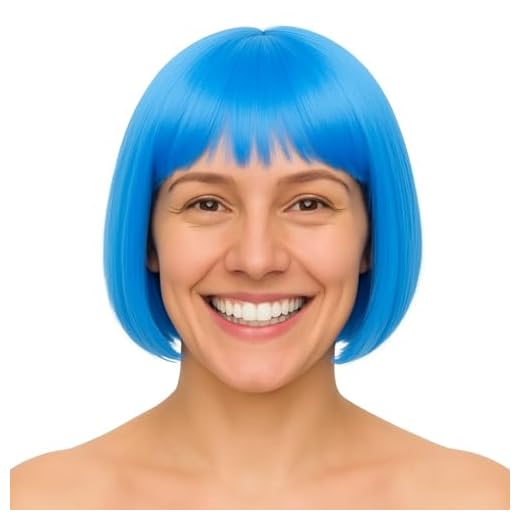 Vokuhila Assi Perücke – Retro Accessoire für Herren, 80er & 90er Kostüm, Neon Outfit, Fasching & Karneval (Bob-blau)