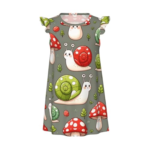 Augenstern Flutter Sleeve Nightgown Kawaii-Snails-Mushrooms Soft Sleepwear Nightdress