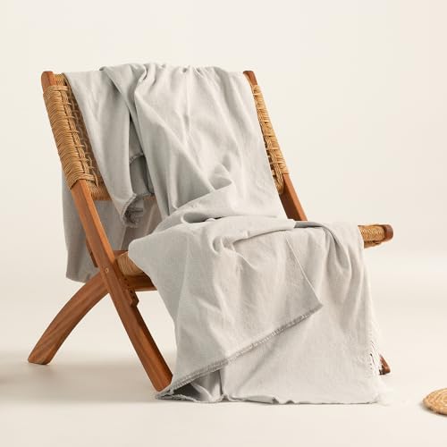 GAMUSI Mehrzweck-Sofaüberwurf, Picknickdecke, Jarapa Foulard Bettüberwurf, Sofadecken aus glatter Baumwolle – 180x140 cm, Grau