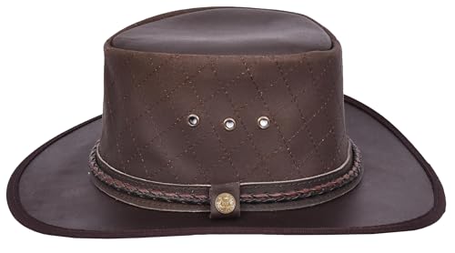 Chapeau de cowboy australien cuir véritable anti vent mentonnière HLG341 - 4