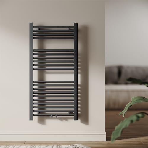 SUNXURY Radiatore da bagno, 1000 x 500 mm, con attacco centrale, tubo rotondo, scaldasalviette, riscaldamento ad acqua calda (448 Watt, antracite)