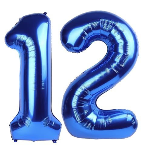 Navy Blue 12 Balloon - Number Balloon 40 Inch, 12th Birthday Decorations