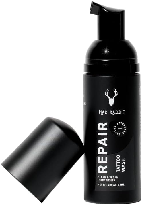 Mad Rabbit Tattoo Aftercare Soap - Tattoo Soap for New Tattoo - Fragrance Free Tattoo Foam Wash - Unscented Tattoo Cleaner Made with Clean + Vegan Ingredients, 2oz
