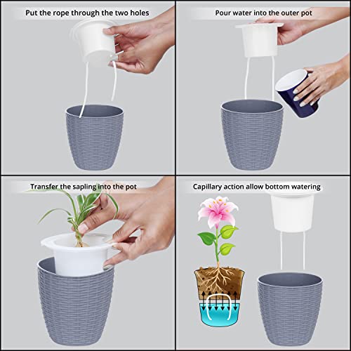 Image of ABOUT SPACE Self Watering Flower Pots Plastic Planter Pots for Indoor, Outdoor, Balcony, Garden - Flowering Plants, Herbs, Foliage Plants