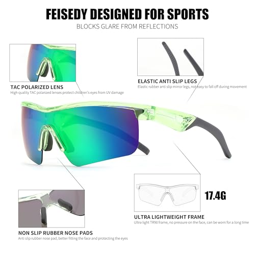 Image of FEISEDY Kids Polarized Sports Sunglasses, TR90 UV400 Baseball Cycling