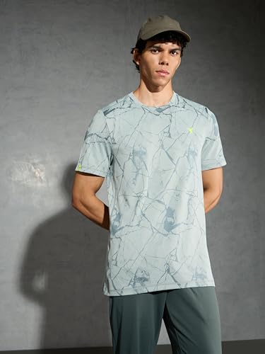 Image of TECHNOSPORT Men Polyester Regular Fit Half Sleeve Jacquard T-Shirt with Double Cool, Quick Dry & Anti Microbial for Sports, Running & Casual Use