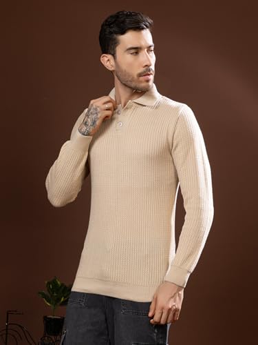 Image of TYSORT Men's Knitted Polo Sweater Casual Full Sleeve Pullover Sweater with Button Collar