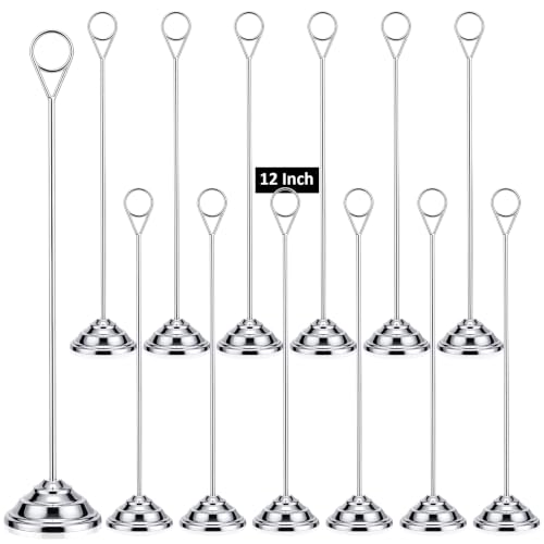 Image of 12 Pcs Table Number Holders Silver 12 Inch Metal Place Card Holders Table Number Stands Tabletop Sign Stands for Photos, Menu, Memo, Notes, Wedding, Restaurant, Banquet, Birthday