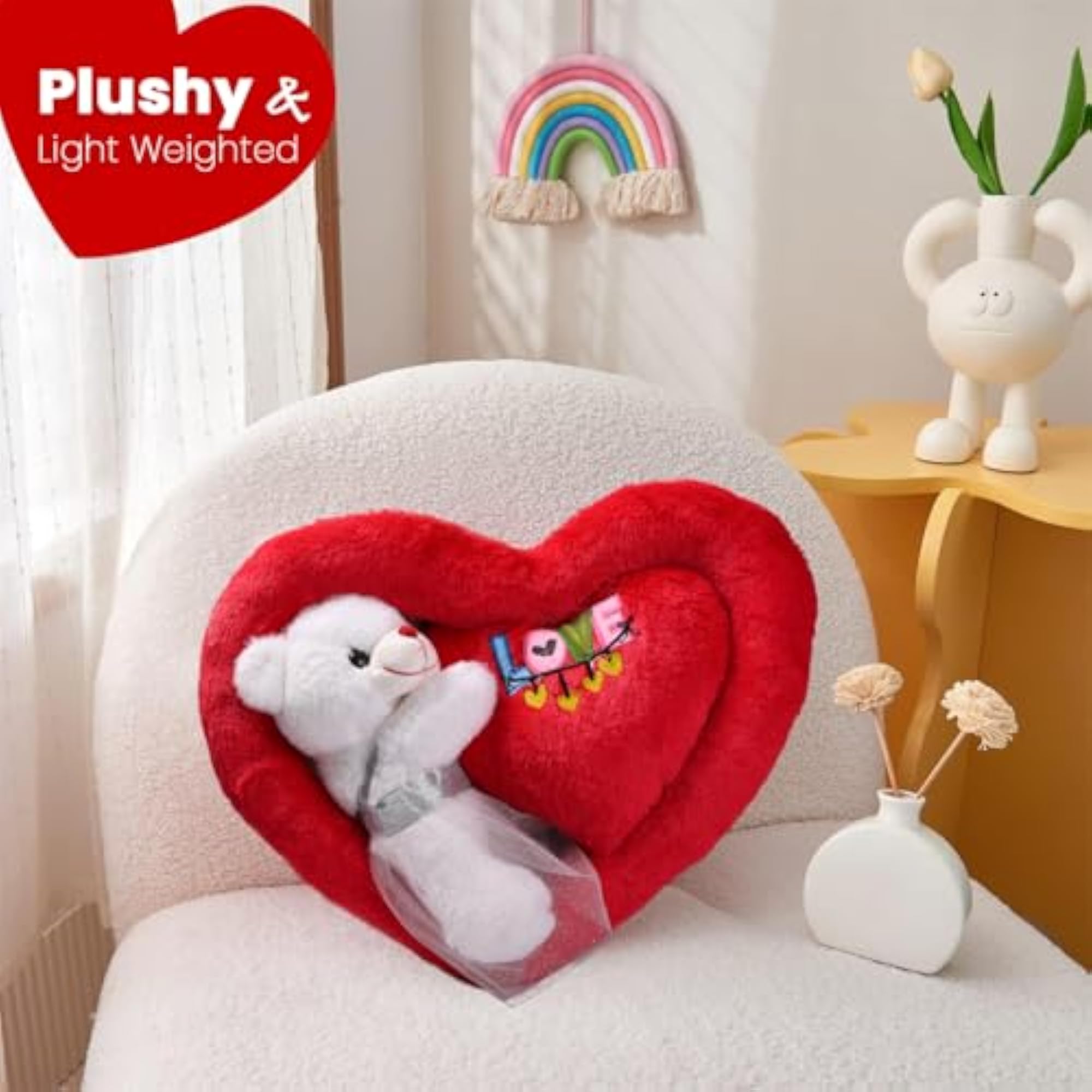 Soft Heart Shape Cushion with Teddy Plush Toy