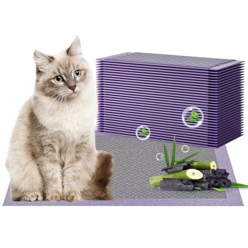 Cat Pad Refills for Litter Box, 16.9"x11.4" Odor Control Cat Pee Pads with Activated Carbon for Breeze Litter System(30Counts/Purple) Unscented 30Counts